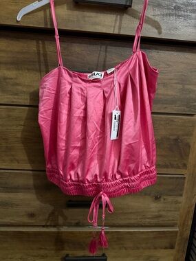 SHUG Hot Pink Drawstring Hem Spaghetti-Strap Tank